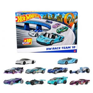 Mattel Coffret de 10 voitures de course dont une Corvette, une Lamborghini, une McLaren et des voitures originales à l’échelle 1/64, HYM96