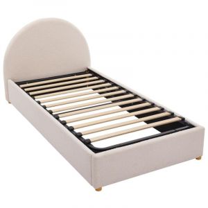 Lit coffre 90 x 190 cm - Tissu bouclette - Crème - lirimo