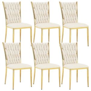 Lot de 6 Chaises Salle &agrave; Manger WOLTU, Chaise de Cuisine en Velours, avec Dossier Haut Tiss&eacute; Design, Pieds M&eacute;talliques, Beige
