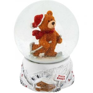 BOULE NEIGE OURS A SKI 80MM - Atmosphera cr&eacute;ateur d'int&eacute;rieur