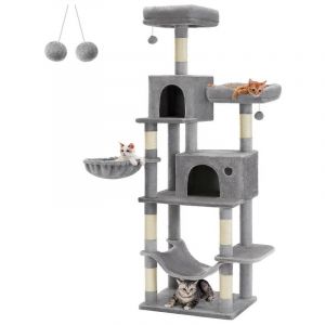 Arbre &Agrave; Chat, Grande Tour De Jeux, Housses De Plate-Forme Amovibles, Multi-Niveaux, Hauteur 199 Cm, Gris Clair