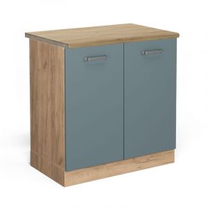 Meuble bas sous-évier R-Line, Bleu-gris, 80 cm, pt Chêne Vicco