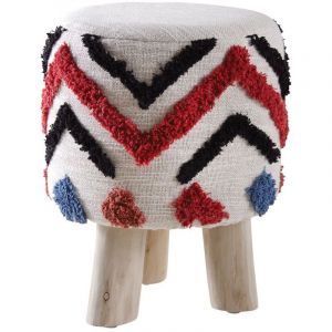 Aubry Gaspard Tabouret 3 pieds en coton tufté - Multicolore