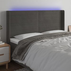 VidaXL Tête de lit à LED Gris foncé 183x16x118/128 cm Velours - Gris foncé