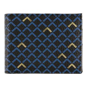 Portefeuille Homme Motifs Graphiques Bleu Noir Doré