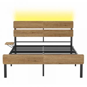 Cadre de lit 140 x 190 avec sommier métal port usb et type-c marron