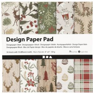Creotime Papier scrapbooking Design - Noël - Bois - 15 x 15 cm - 50 feuilles
