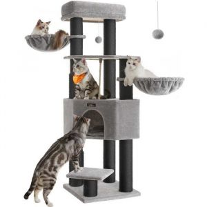 Arbre à chat grand avec tapis chaud 50 x 50 x 160 cm gris et noir