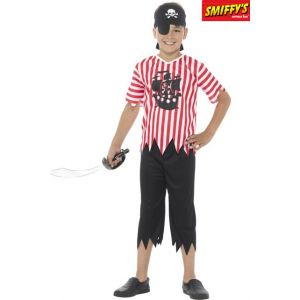 Smiffys Cost e pirate enjoué pour garçon, rouge et blanc, avec haut, pantalon, bandana