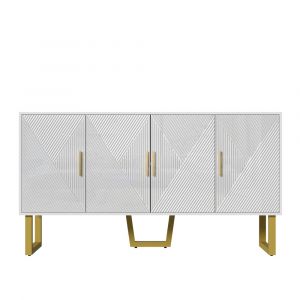 Image de Table de bar de jardin avec rangement, plateau rabattable/rotatif, portes coulissantes en verre et motif vagues - Urban Meuble