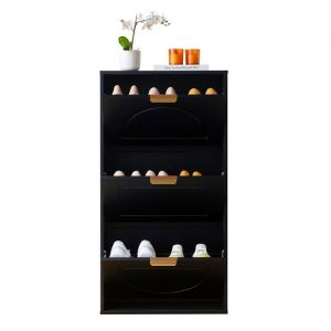 Liberté - Meuble à chaussures étroit avec 3 abattants, 60 x 24 x 114 cm, noir