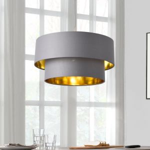 Lampe à Suspendre Moderne Suspension Design Douille E27 60W en Métal et Textile Diamètre 40 cm Gris Doré [ Lux pro