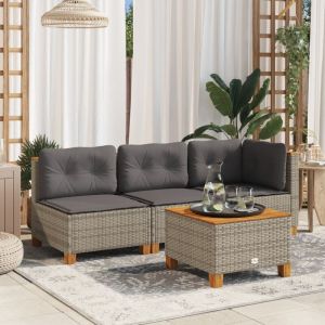 VidaXL Canapé D'angle De Jardin Avec Coussins Gris Résine Tressée