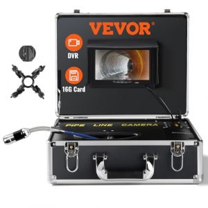 VEVOR Caméra Inspection Canalisation 50 m Endoscope Drain avec Écran 7'', Fonction DVR, Étanche IP68, 12 LED Réglable, Carte SD 16 Go, Câble Semi-rigide, pour Conduit, Égout, Plomberie, Tuyaux, Maison