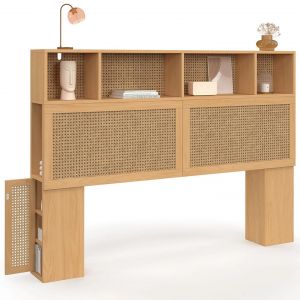 Idmarket Tête De Lit Edhen 145 Cm Avec Rangements Fermés Et Niches Cannage Et Bois