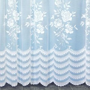 Home maison Homemaison - Panneau Droit Roses en Dentelle Modulable avec Ruban Fronceur - Polyester 100% - Motif Bouquets de Roses - Base Festonn&eacute;e Ajustable - 175 x 180 cm - Blanc