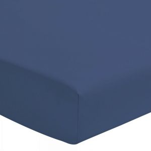 Drap housse coloré 100% coton Bonnet 25cm Bleu 140x190 cm