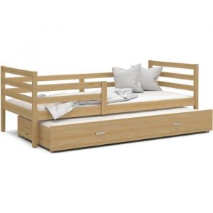 Lit Gigogne Milo 90x190 Pin Pin - blanc Livré avec sommiers, tiroir et matelas en mousse de 7cm - Pin - blanc
