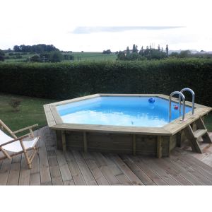 Image de Aqualux Elora - Piscine hexagonale hors sol en bois &Oslash; 420 x 125 cm