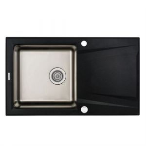 Deante Evier granit noir et inox PRIME 1 grand bac 1 égouttoir Noir