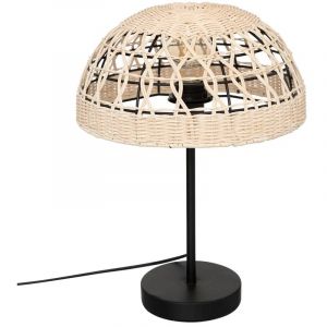 Pegane Lampe à poser, lampadaire droit en osier/métal coloris beige - Diamètre 30 x Hauteur 41.5 cm -