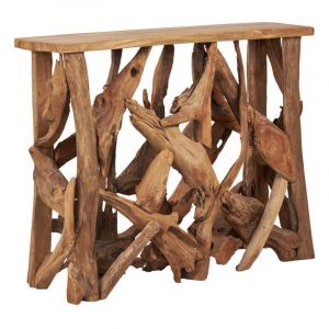 Console avec plateau 98 cm assemblage morceaux bois de teck &ndash; munich