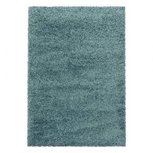 Teppium Uni Tapis de Salon Shaggy Uni Tapis Bleu 140x200 cm Chambre Tapis Poil Long Moelleux et Doux