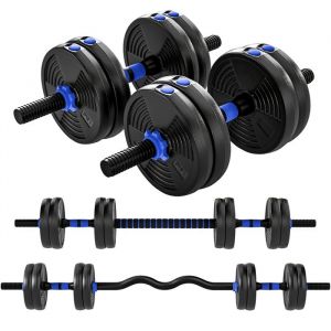 Kit haltères musculation - SPORTNOW - 15 kg - 3 en 1 - poids réglable - avec barre dextension poignée antidérapante - bleu et