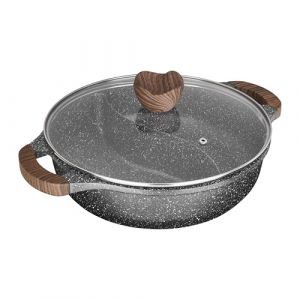 Sitram 716948 Sauteuse 2 compartiments &Oslash;28 cm en fonte d&rsquo;aluminium &ndash; Rev&ecirc;tement anti-adh&eacute;rent sans PFOA effet pierre &ndash; Marmite Shabu avec couvercle en verre &ndash; Tous feux dont induction