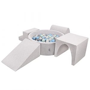 Aire De Jeux En Mousse Avec Rond Piscine &agrave; Balles (200 Balles) Pour Enfants, Gris Clair: Perle/Gris/Transparent/Babyblue/Menthe - gris clair: