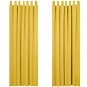 Lot de 2 Rideaux Occultant Isolant Thermiques Salon à Pattes, Taille Moyenne, 140x245 cm, Jaune Moutarde - Jaune Moutarde - Deconovo