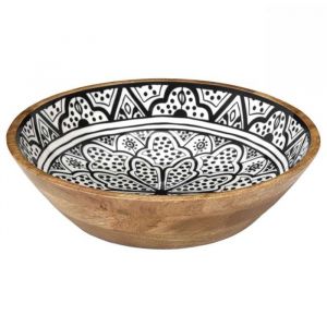 Saladier en bois de manguier avec motif mandala noir (&Oslash;33cm) - MANGO
