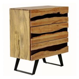 Commode 3 Tiroirs en Acacia Massif et M&eacute;tal Noir - VOLSKA - ALTOBUY