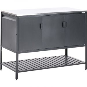 Beliani Meuble de Cuisine d'Ext&eacute;rieur en Acier Inoxydable &agrave; 3 Portes avec Dessus Noir Maenza