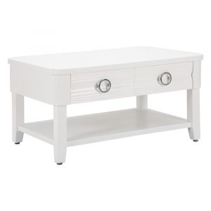 Table basse avec 2 tiroirs et plateau en bois blanc 90x60x47 cm