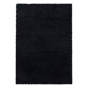 Teppium Uni Tapis de Salon Shaggy Uni Tapis Noir 200x290 cm Chambre Tapis Poil Long Moelleux et Doux