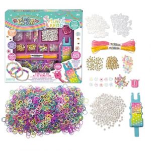 Bandai Rainbow Loom Braid & Bead - Coffret Fabrication Bracelets Élastiques, Tresses, Perles - Loisir Créatif - Contient 2000 Élastiques, Auto-Loom et Accessoires - Jouet Enfant 7 Ans et + - CD0183