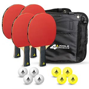 JOOLA Lot de 4 raquettes et 10 balles de tennis de table - rouge/blanc/jaune - TU