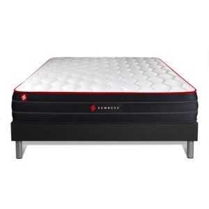 Ensemble 200x200 matelas BOOST ressorts ensachés et mémoire de forme + sommier kit noir