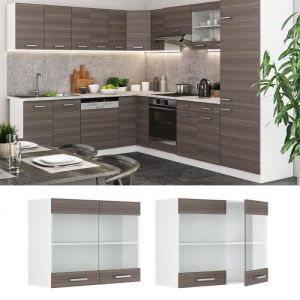 Vicco - Meuble mural vitré "R-Line" 80cm Gris irisé/Blanc