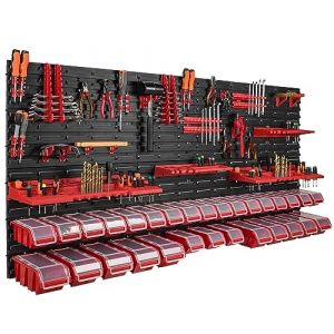 Étagère murale - Botle - 173 x 78 cm - 30 boîtes - Plastique rouge - Montage facile