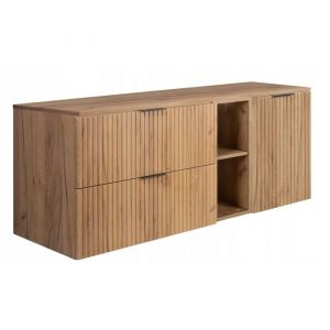 Rodan Armoires de salle de bain 140cm Marron Mat - Bois L/H/P 140/57/46 cm Portes cannel&eacute;es - Plateau marron - Meubles de salle de bain - Armoire de