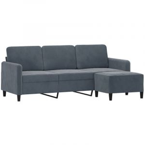 VidaXL Canap&eacute; &Agrave; 3 Places Avec Repose-Pieds Gris Fonc&eacute; 180 Cm Velours