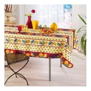 Nappe Provençale Rectangle ou Ronde Anti-Tâche 100% Polyester - Citron - rouge - 150x240.
