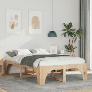 VidaXL Cadre De Lit Surélevé Marron 140 X 190 Cm Bois Massif En Pin