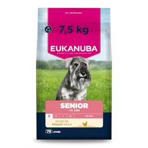 Eukanuba Life Care Croquettes Chien Senior Petite Race 11 Ans et Plus, Riche en Poulet Frais, Glucosamine, chondroïtine, L-carnitine, prébiotiques, sans colorants, arômes artificiels ni OGM - 7,5 kg