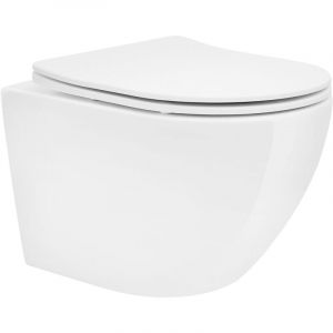 LuxeBath Toilette Suspendu sans Rebord, Blanc, avec Siège WC Amovible en Duroplast,