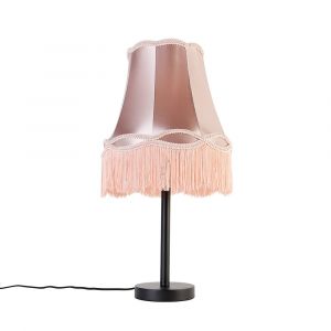 Qazqa Lampe de table classique noire avec abat-jour granny rose 30 cm - Simplo