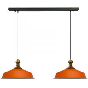 Suspension Industrielle Double en Métal Orange Peint à la Main – Lustre Vintage E27 Ø40 cm pour Salon, Chambre ou Salle à Manger