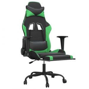 Chaise gaming de massage et repose-pied Noir et vert SimilicuirChaise Gamer Siège Gaming Fauteuil Gamer